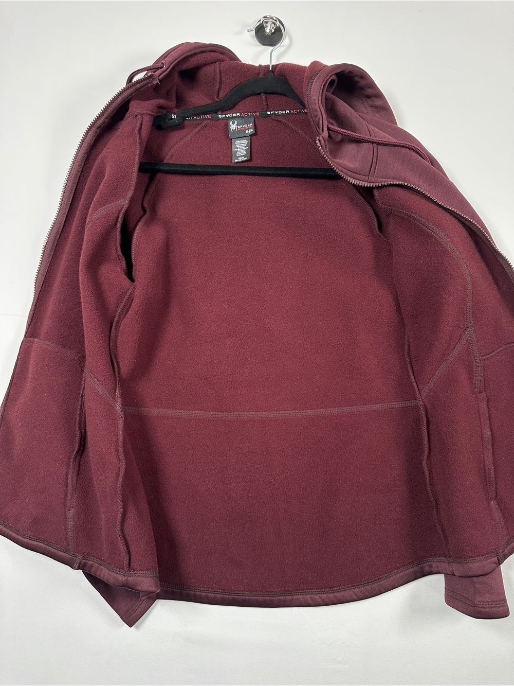 Spyder Performance Hoodie Jacket Burgundy Thumbhole Zip Up Size M - Picture 7 of 10